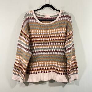 Knox Rose Women Mixed Fall Colors Textured Crew Neck Pullover Sweater Size XL